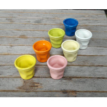 HAONAI mini ceramic vase,sgs certification concave yogurt cup,colorful ceramic pudding mug.